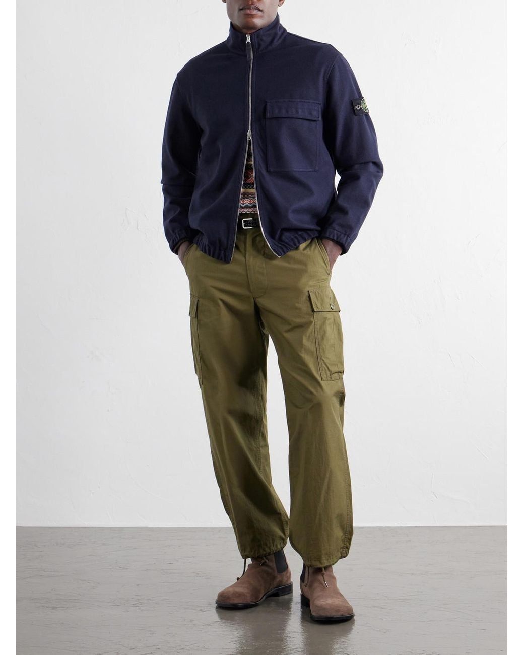 Stone Island Blue Garment-Dyed Wool Nylon Flannel-Tc Overshirt for men