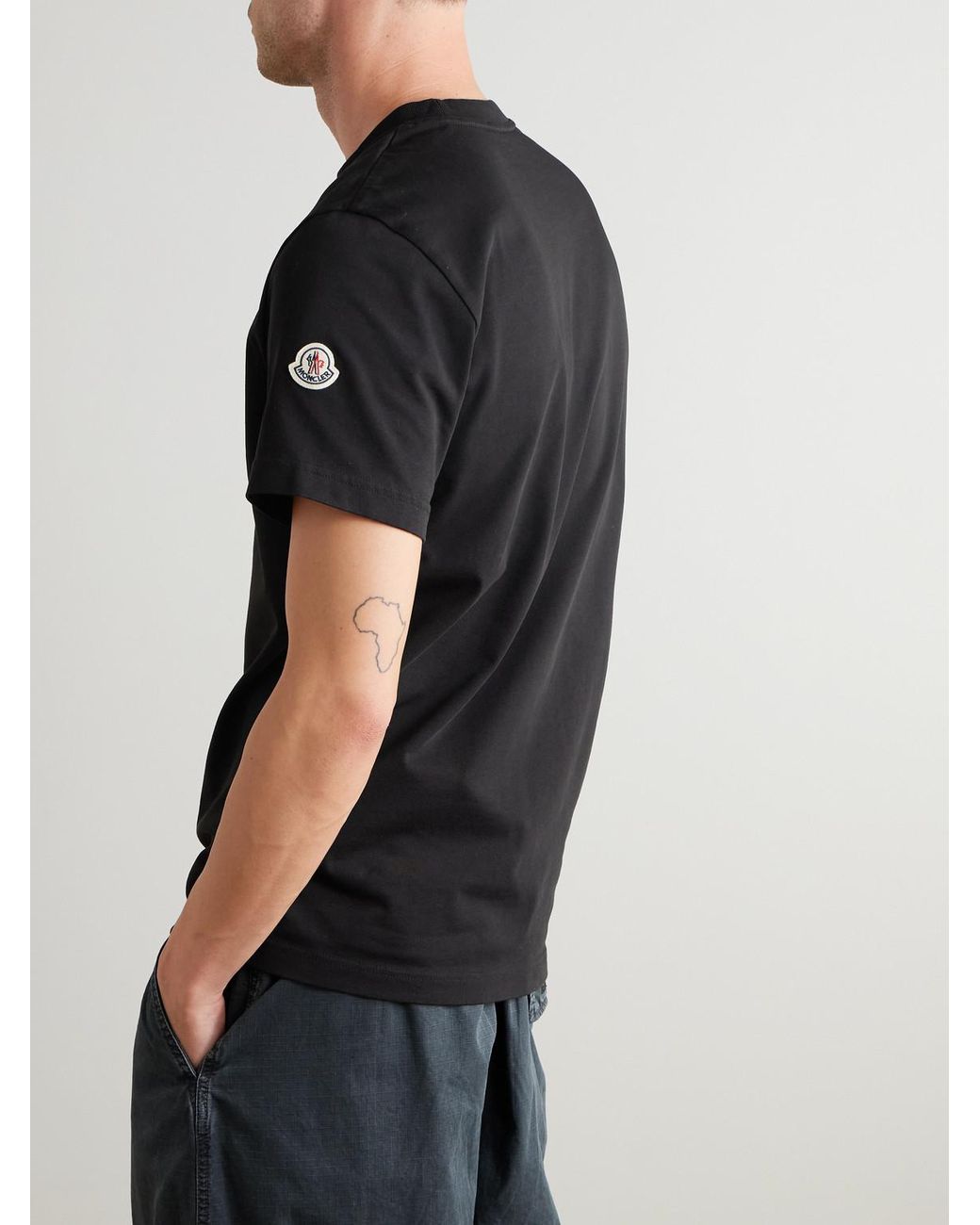Moncler Black Logo-flocked Appliquéd Cotton-jersey T-shirt for men