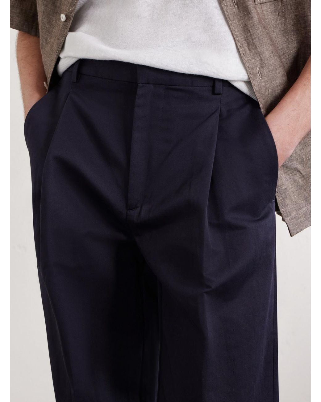 Altea Blue Orval Cotton And Linen-Blend Gabardine Trousers for men