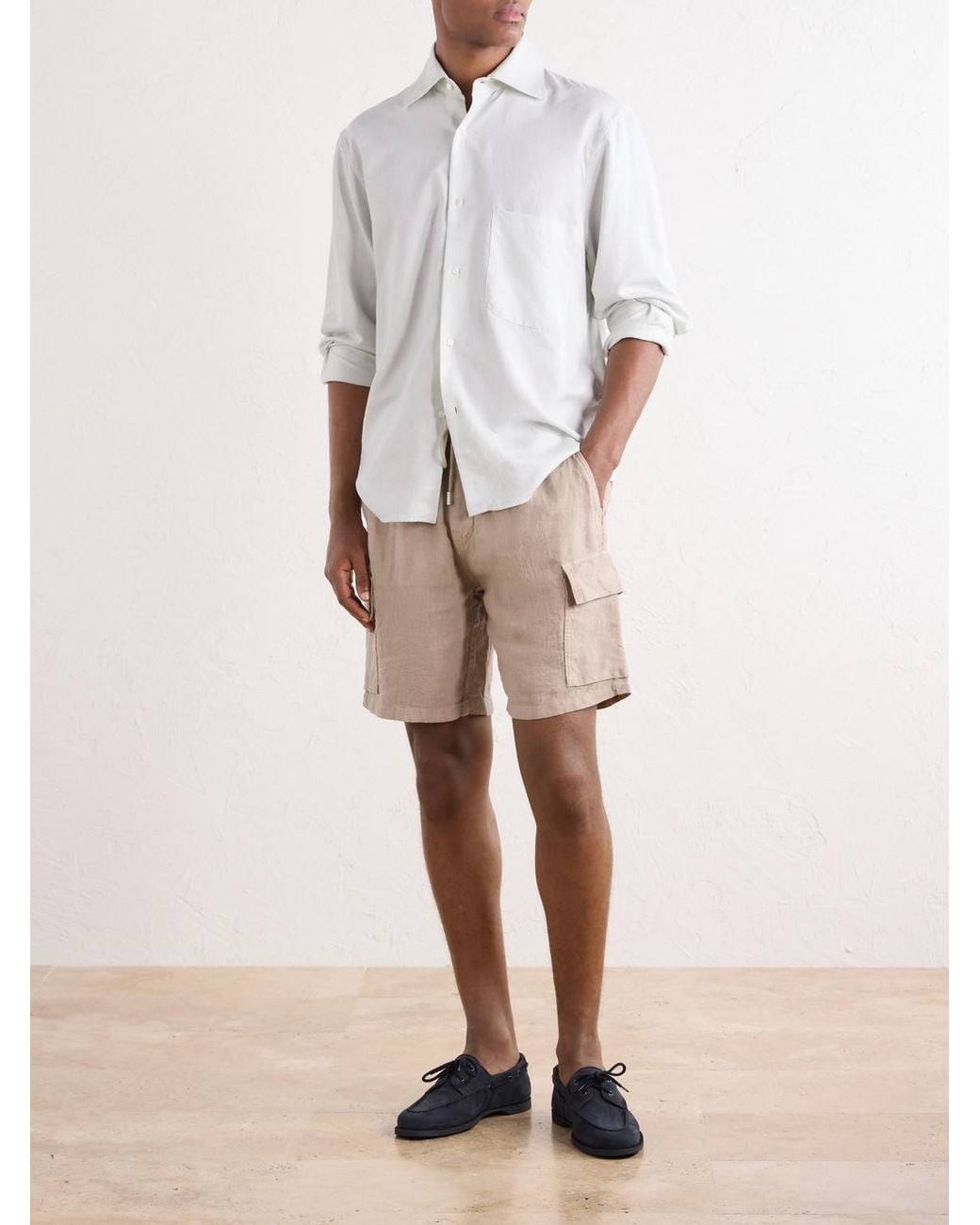Vilebrequin Natural Baie Straight-Leg Linen Drawstring Cargo Shorts for men