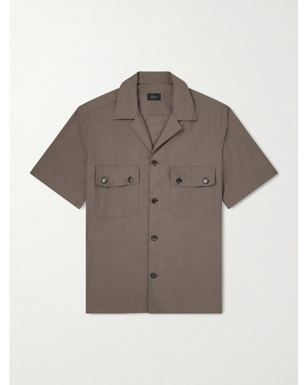 Brioni Gray Convertible-Collar Cotton-Poplin Shirt for men