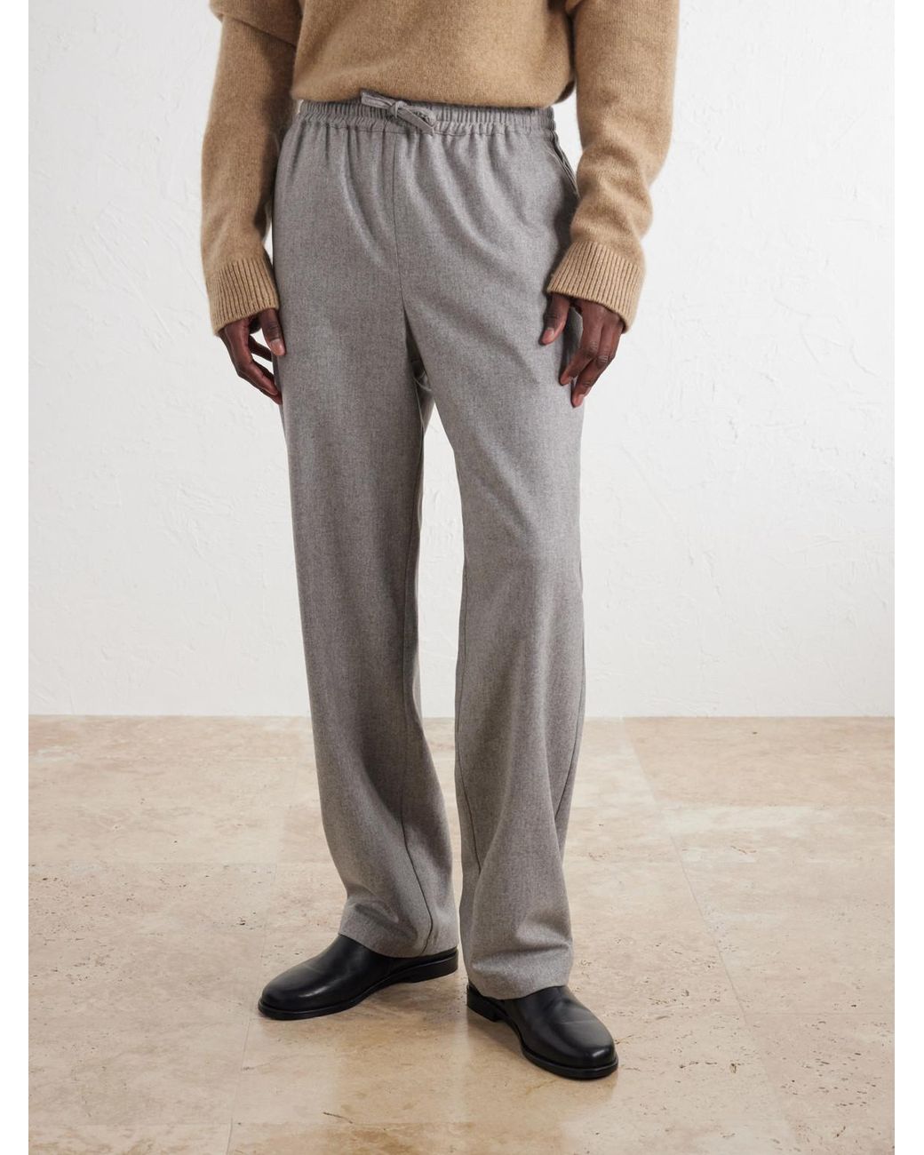 De Bonne Facture Gray Tapered Virgin Wool Drawstring Trousers for men