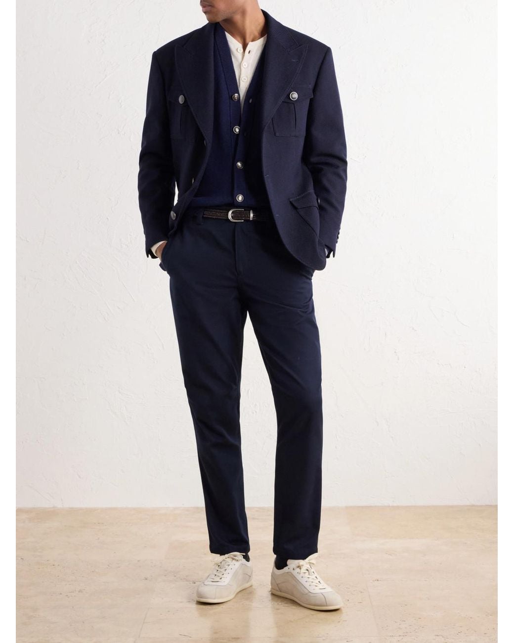 Brunello Cucinelli Blue Tapered Cotton And Wool-Blend Twill Chinos for men