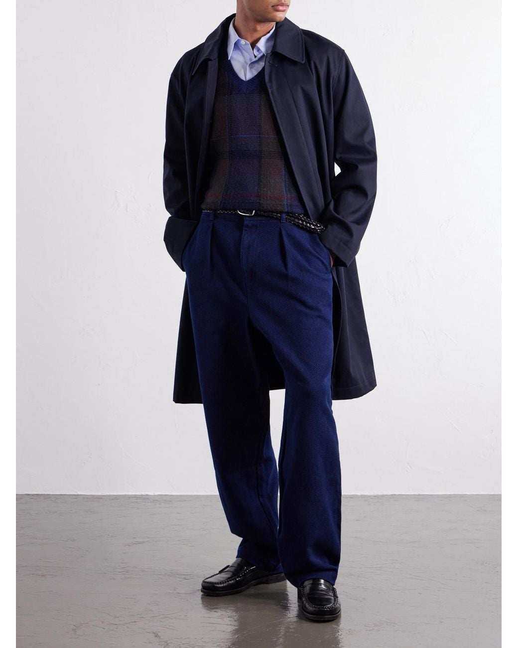 Blue Blue Japan Blue Wide-Leg Pleated Cotton-Sashiko Trousers for men