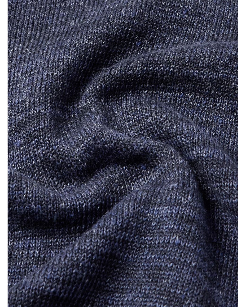 Inis Meáin Blue Knitted Linen Polo Shirt for men