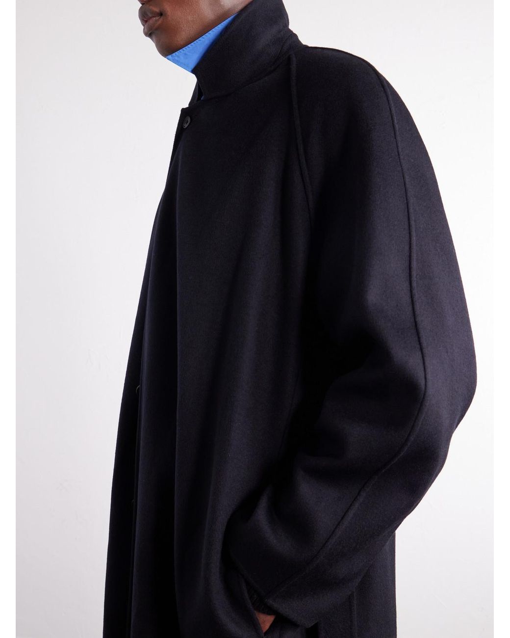 Ssstein Blue Reversible Belted Wool-Blend Coat for men