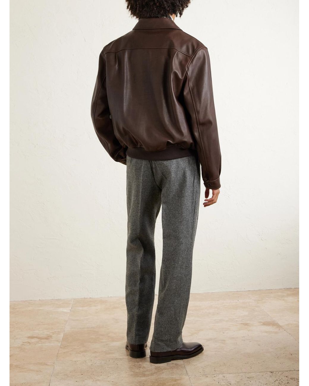 Ralph Lauren Brown Leather Bomber Jacket for men