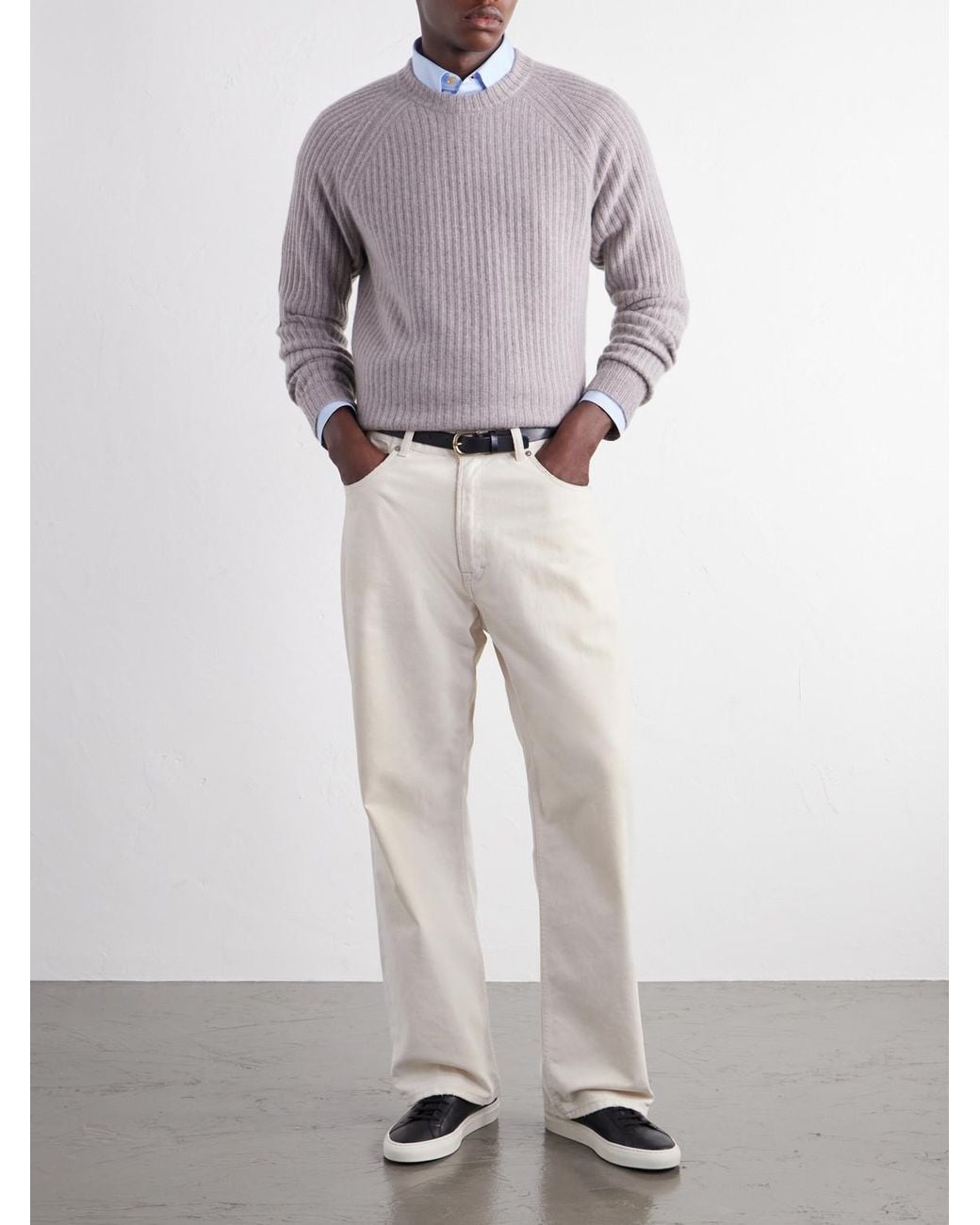 Mr P. Purple Ribbed Cashmere Sweater for men