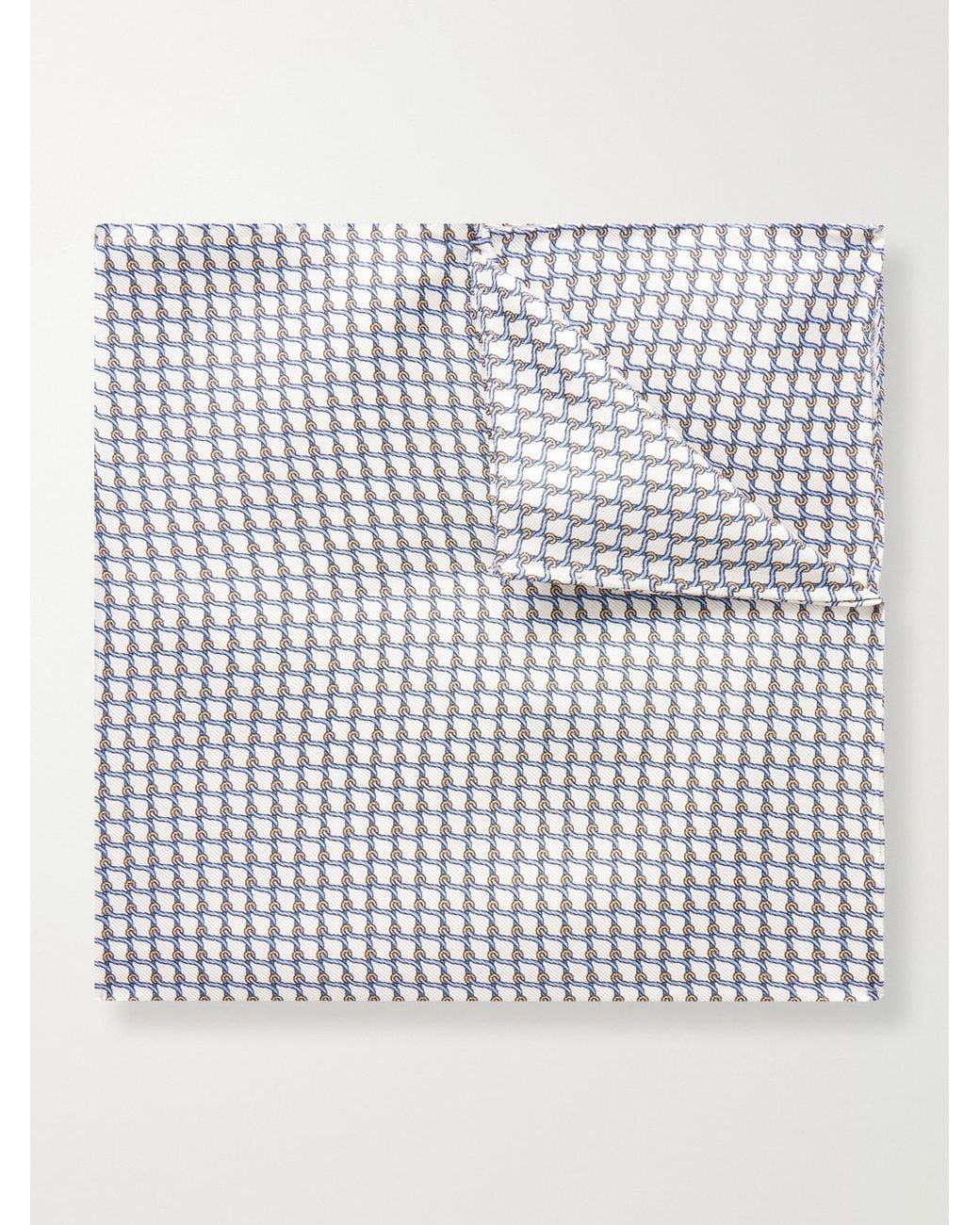 De Petrillo White Printed Silk-Twill Pocket Square for men