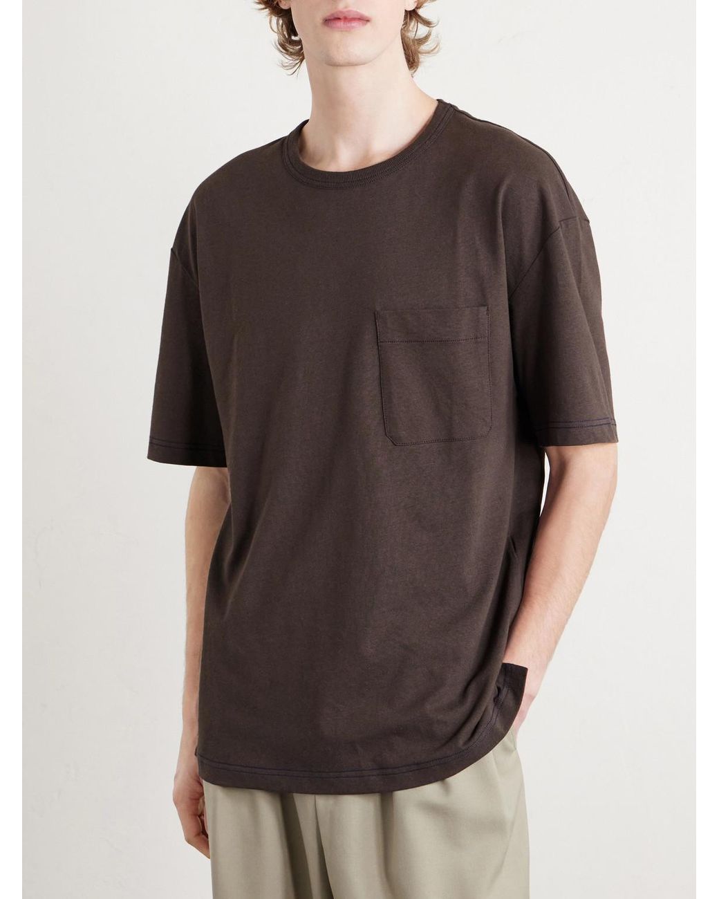 Lemaire Brown Cotton And Linen-Blend Jersey T-Shirt for men