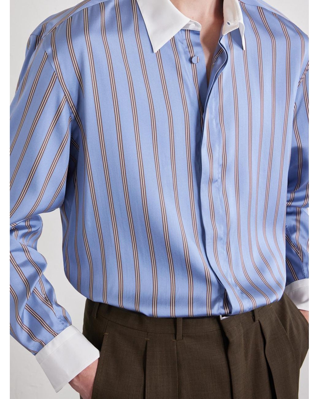 Tom Ford Blue Striped Silk Shirt for men