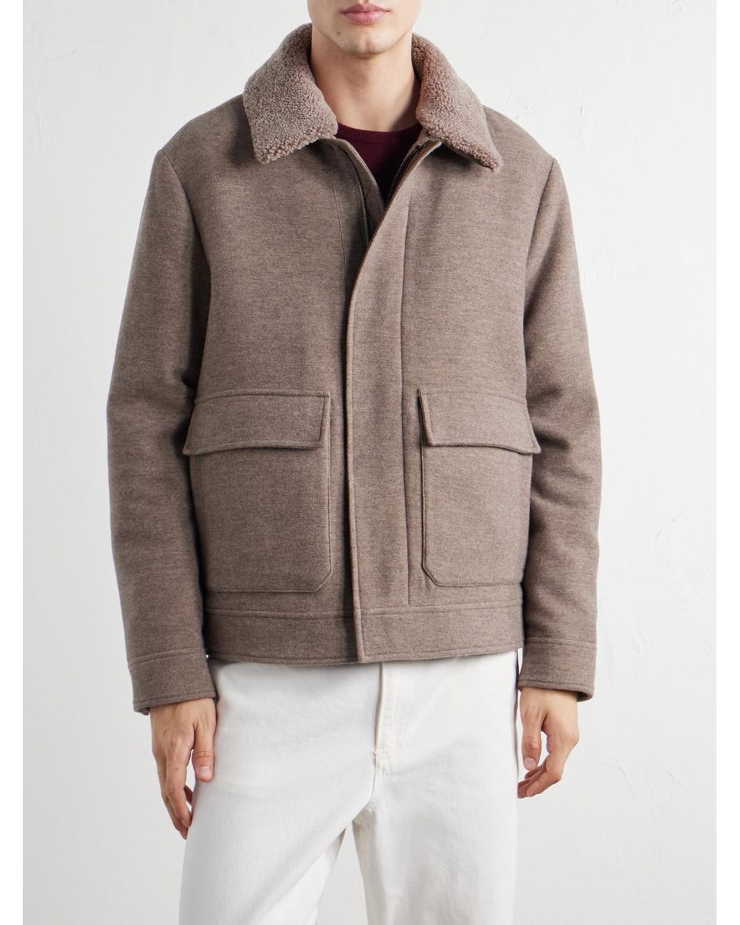 Canali Brown Shearling-Trimmed Wool And Cashmere-Blend Bomber Jacket for men