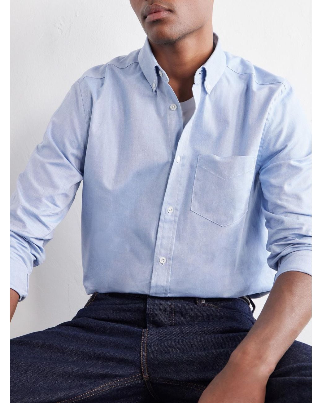 Portuguese Flannel Blue Montebelo Button-down Collar Cotton-poplin Shirt for men