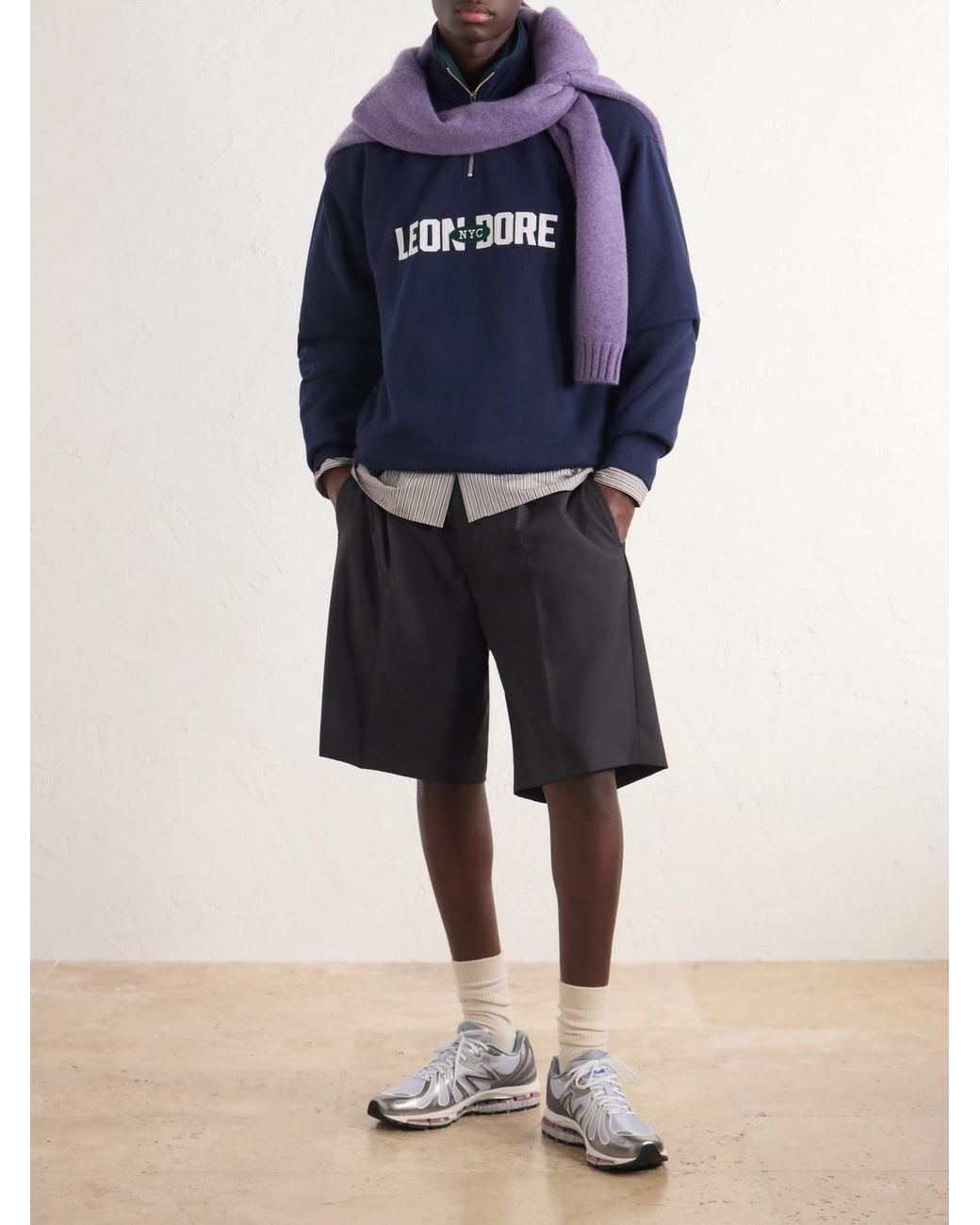 Aimé Leon Dore Blue Logo-Appliquéd Cotton Half-Zip Sweatshirt for men