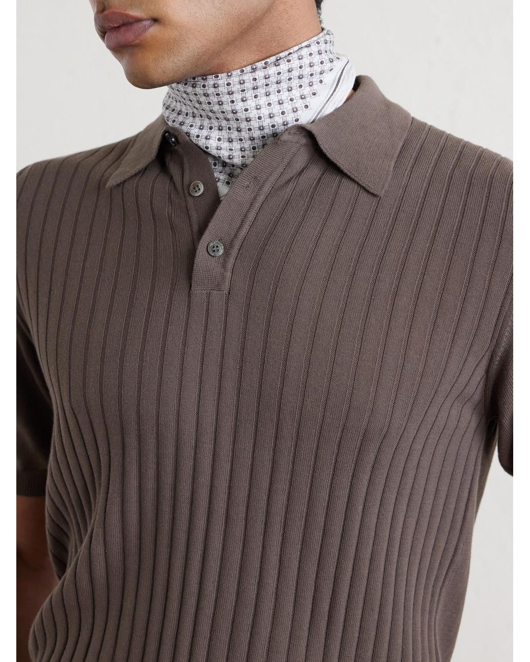 De Petrillo Gray Ribbed Cotton Polo Shirt for men
