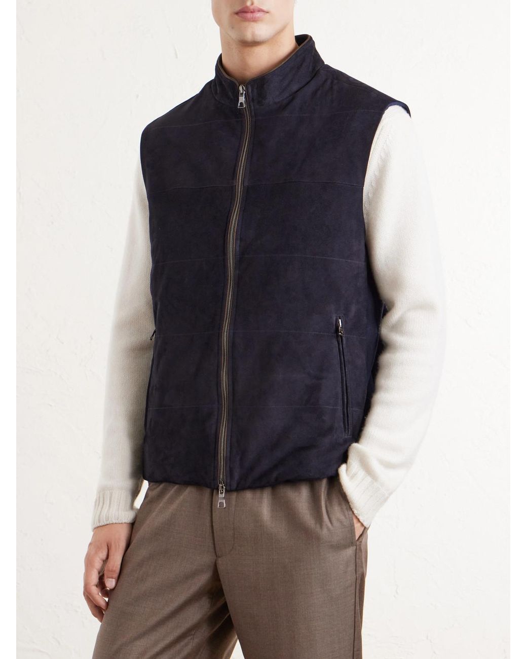 N.Peal Cashmere Blue Belgravia Cotton-Trimmed Suede Gilet for men