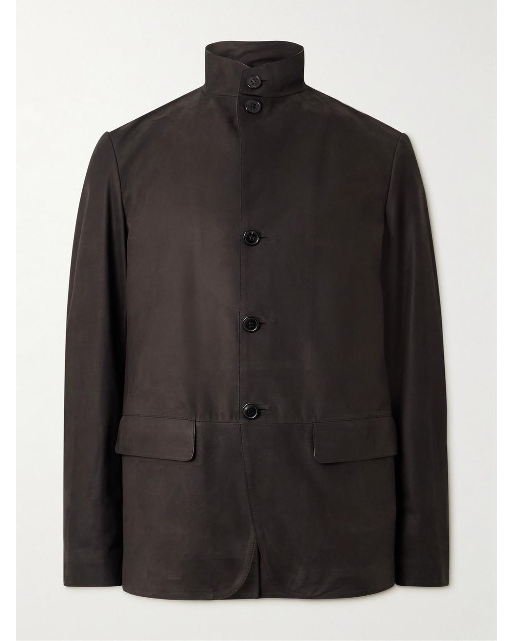 Zegna Black Nehru-Collar Nubuck Jacket for men