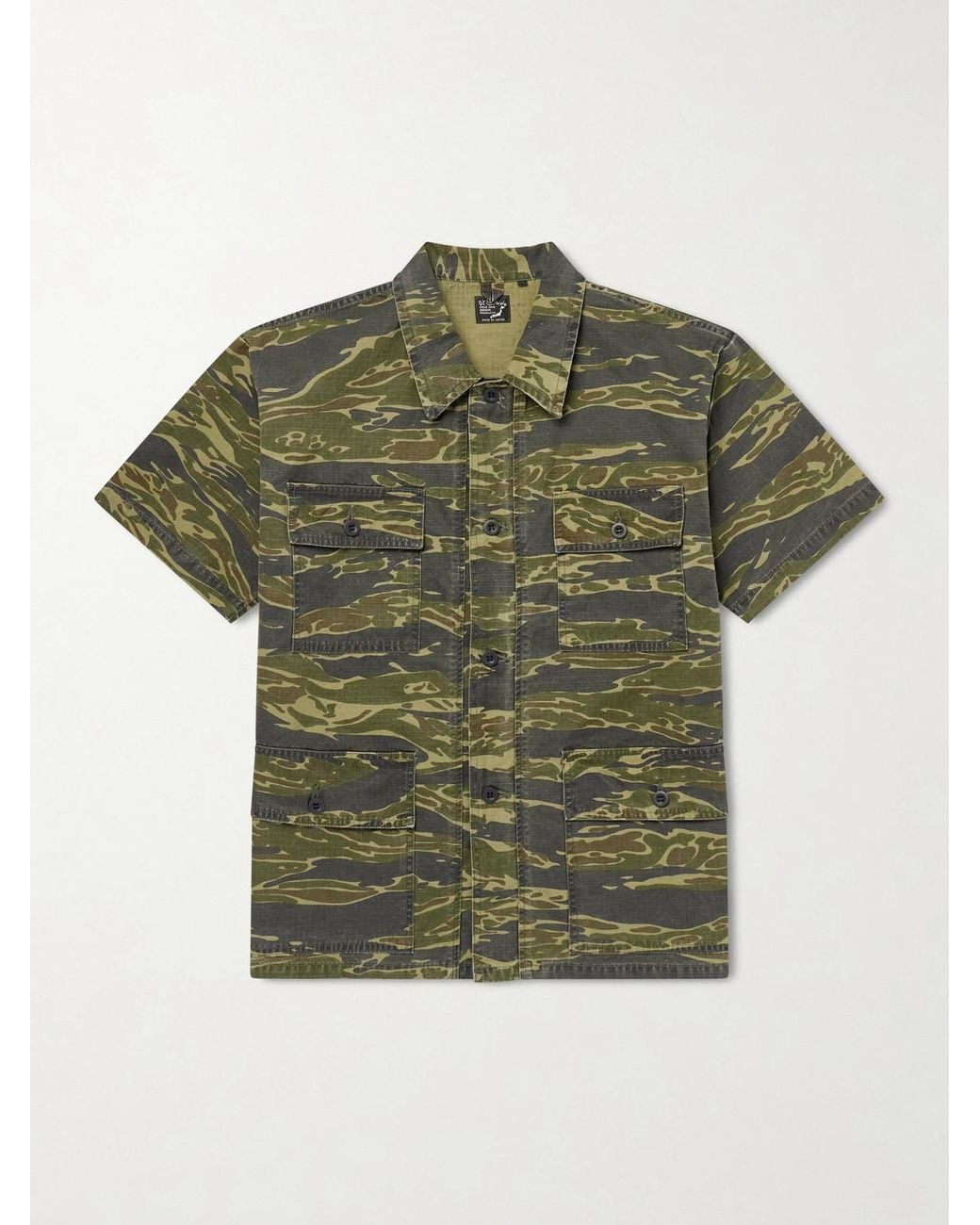 Orslow Green Camouflage-print Cotton-riptop Shirt for men