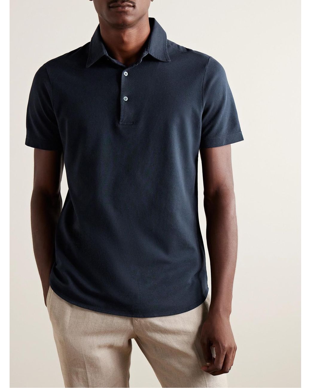 Loro Piana Blue Cotton-Piqué Polo Shirt for men