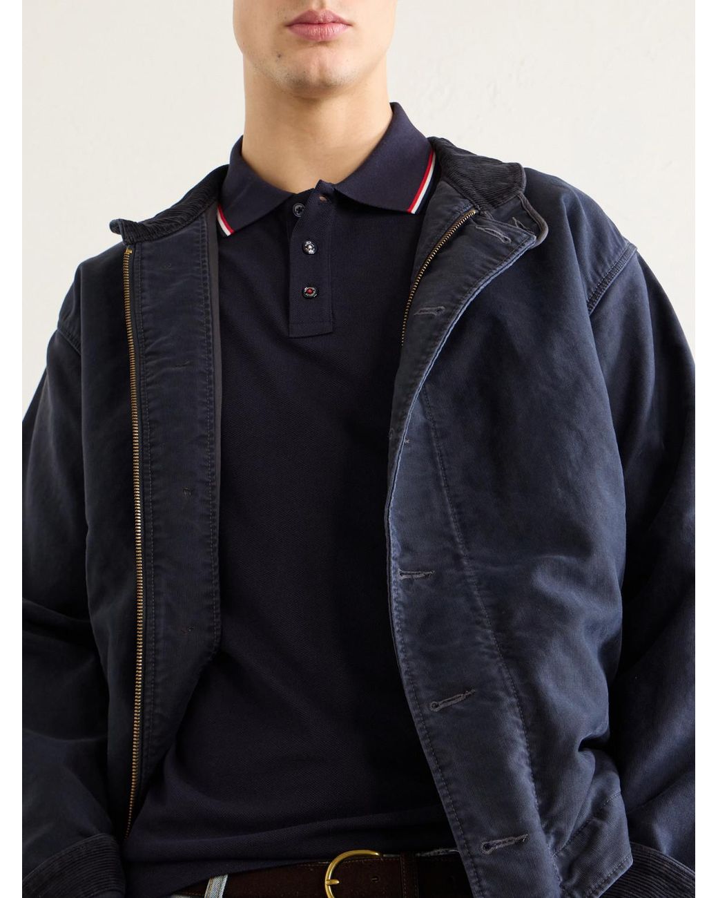 Moncler Blue Logo-Appliquéd Cotton-Piqué Polo Shirt for men
