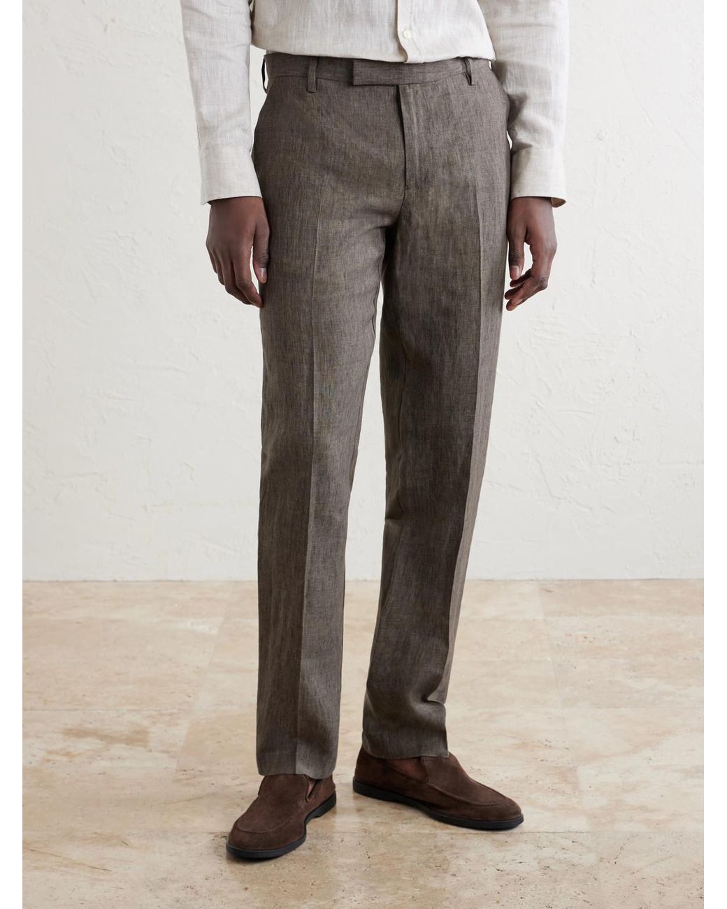 Sunspel Gray Straight-Leg Pleated Linen Suit Trousers for men