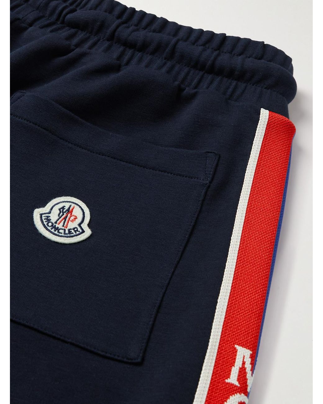 Moncler Blue Tapered Webbing-Trimmed Stretch-Cotton Jersey Sweatpants for men