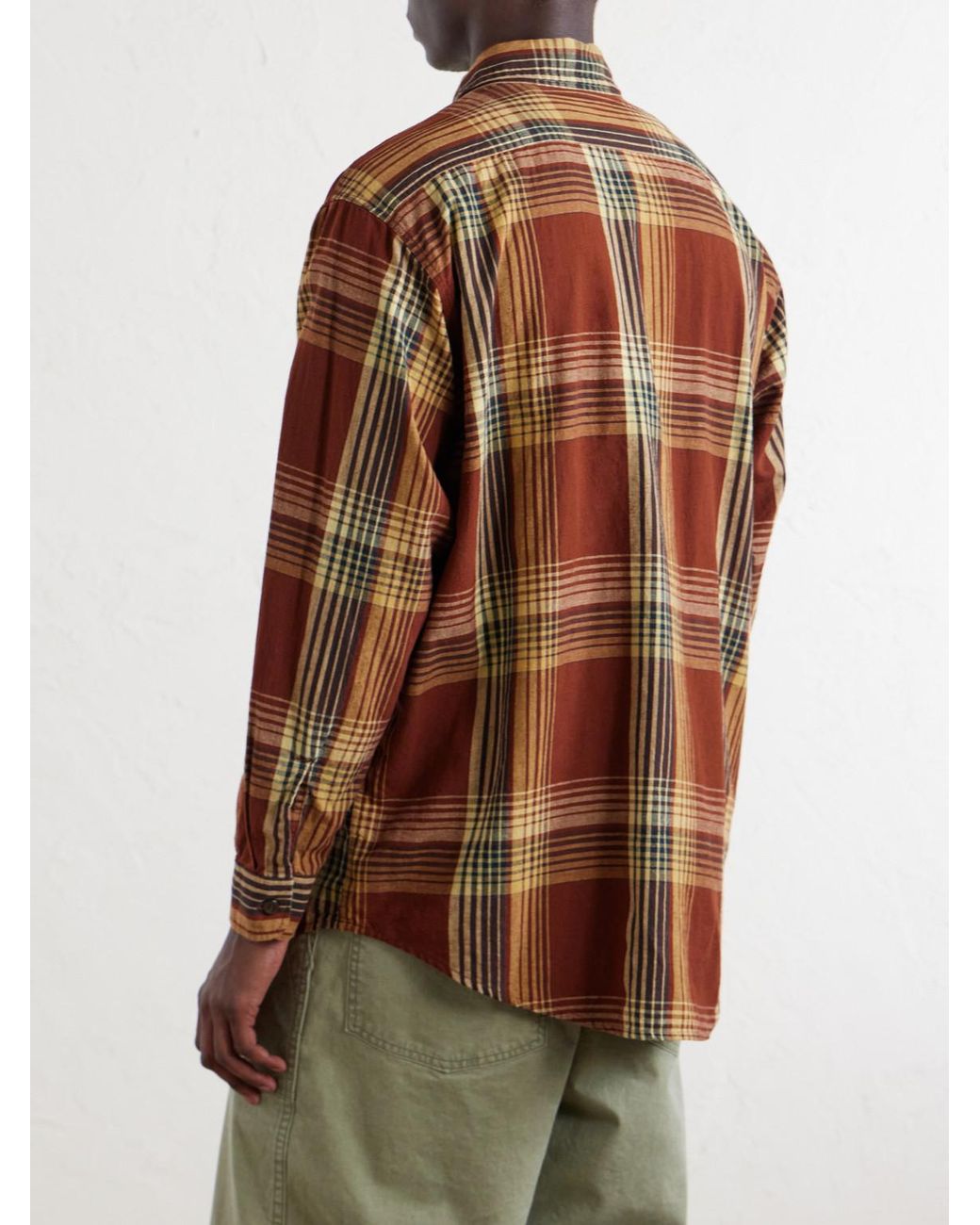 Orslow Brown Checked Cotton And Linen-blend Shirt for men