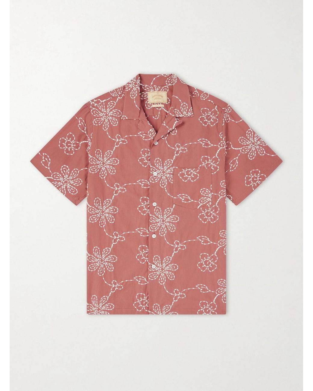 Portuguese Flannel Pink Compota Embroidered Cotton-Blend Shirt for men