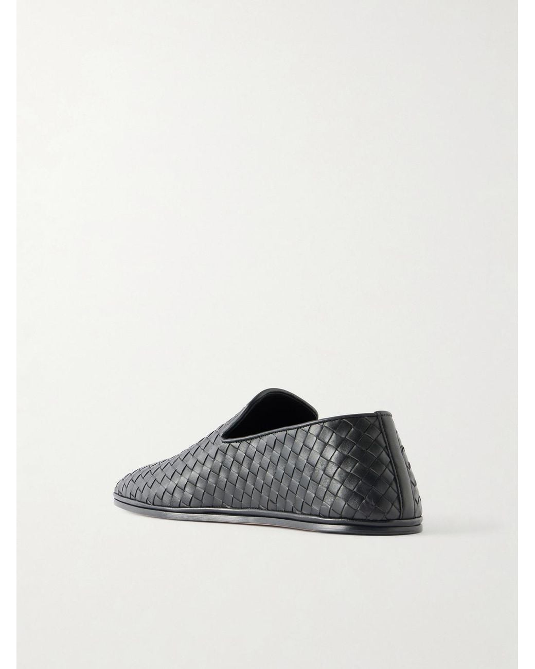 Bottega Veneta Black Palazzo Intrecciato Leather Loafers for men