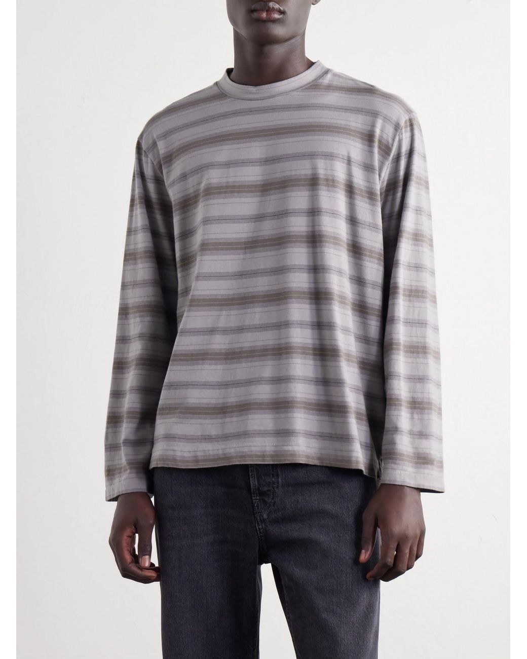 Our Legacy Gray Striped Cotton-Jersey T-Shirt for men