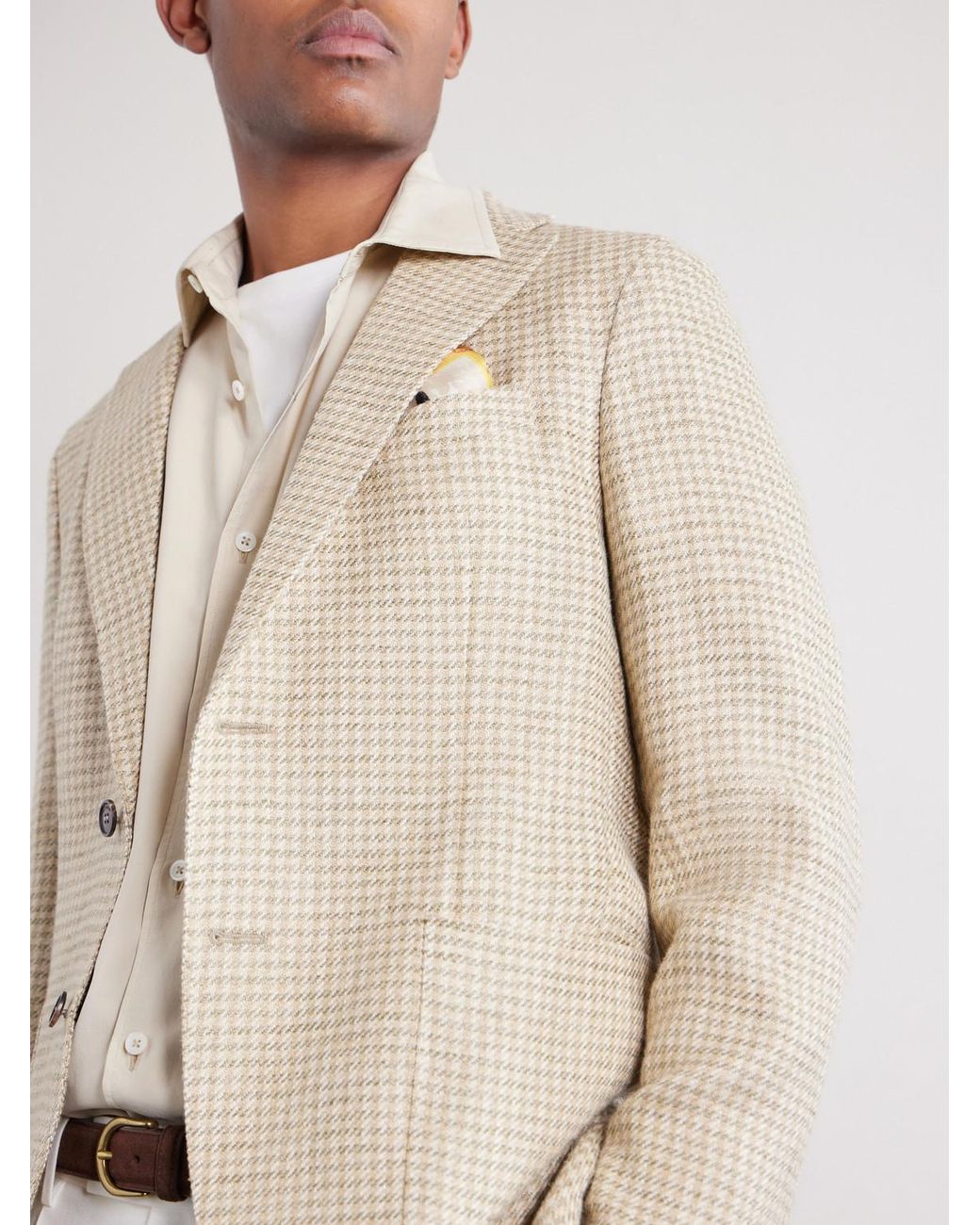 Slowear Natural Houndstooth Linen And Silk-Blend Blazer for men