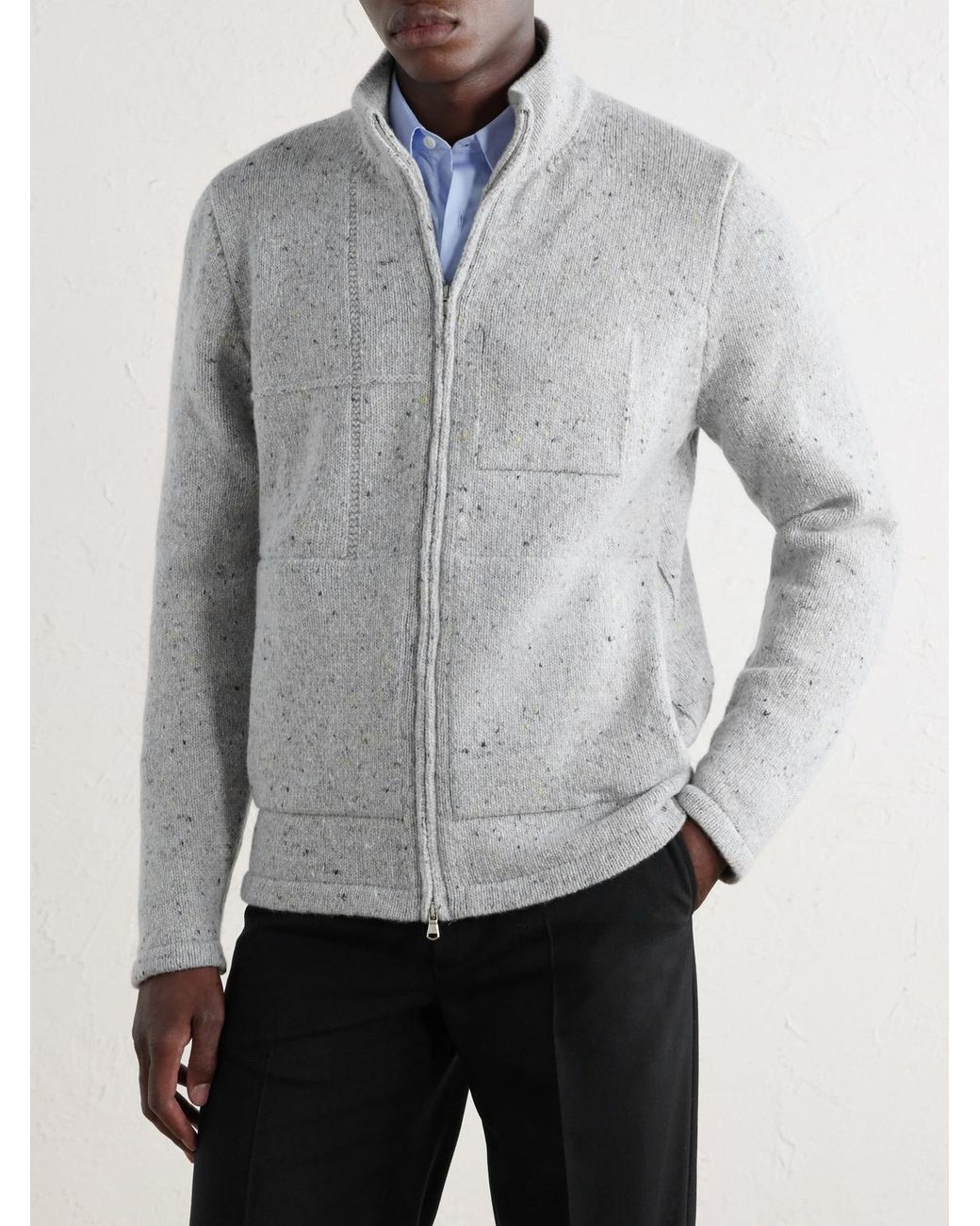 Inis Meáin White Lifeline Merino Wool And Cashmere-Blend Zip-Up Sweater for men