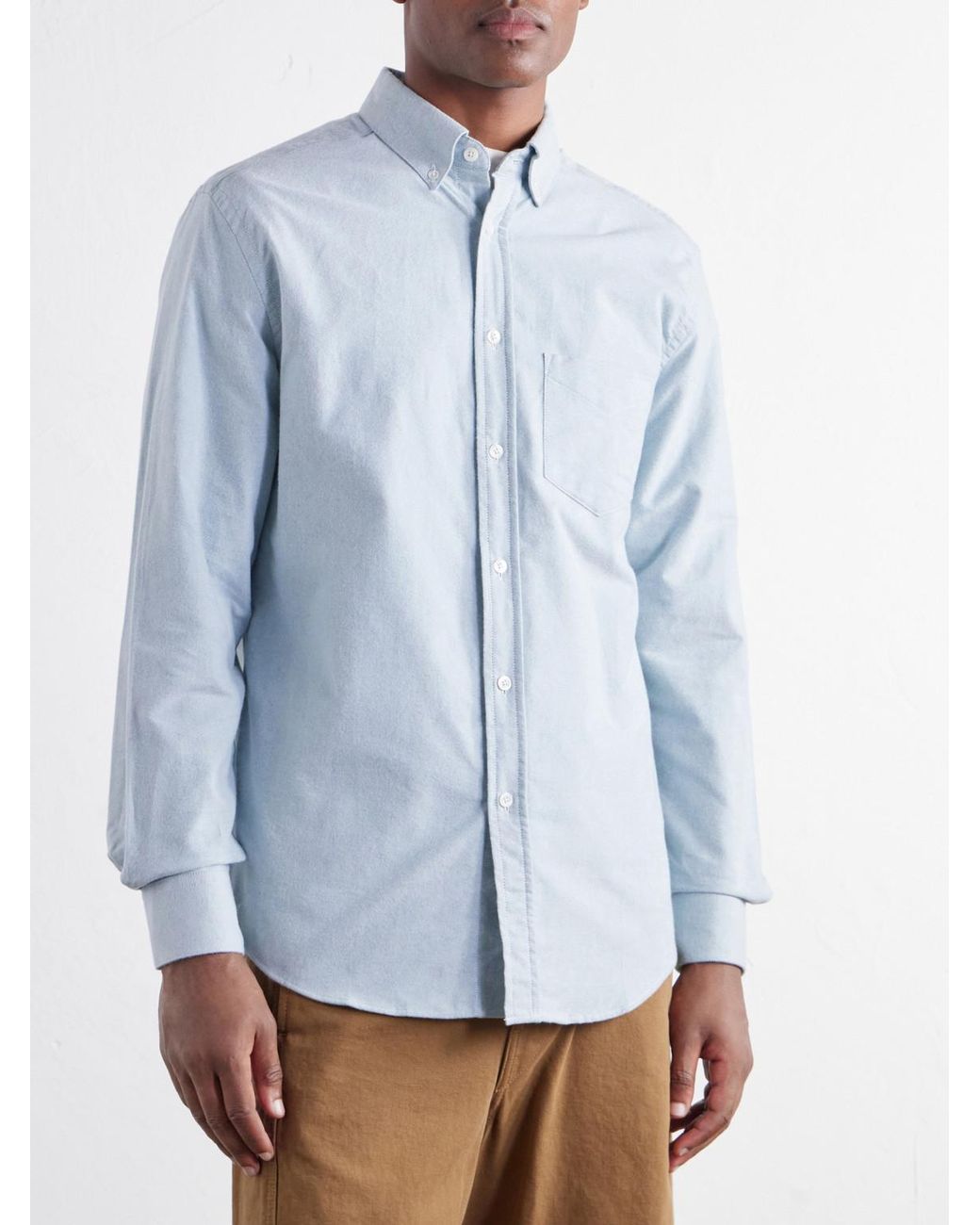 Portuguese Flannel Blue Button-Down Brushed-Cotton Oxford Shirt for men