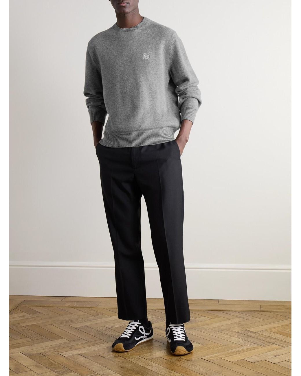 Loewe Gray Anagram Logo-Embroidered Wool Sweater for men