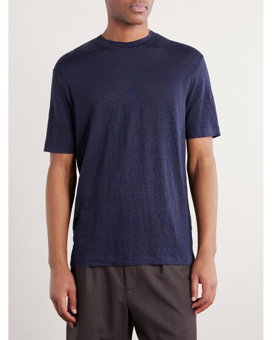Thom Sweeney Blue Linen-blend T-shirt for men