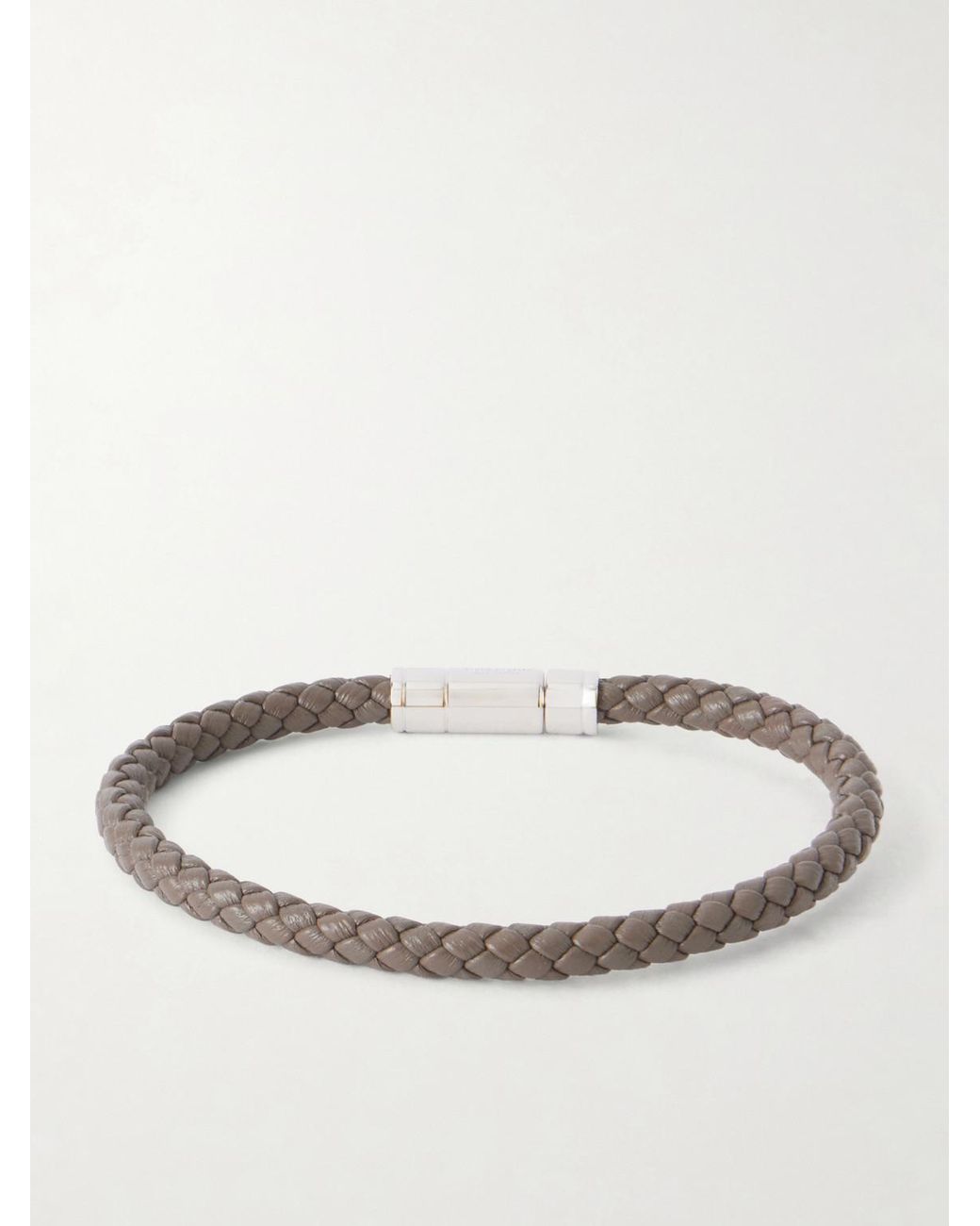 Tom Ford Natural Logo-engraved Silver-tone And Woven Leather Bracelet for men