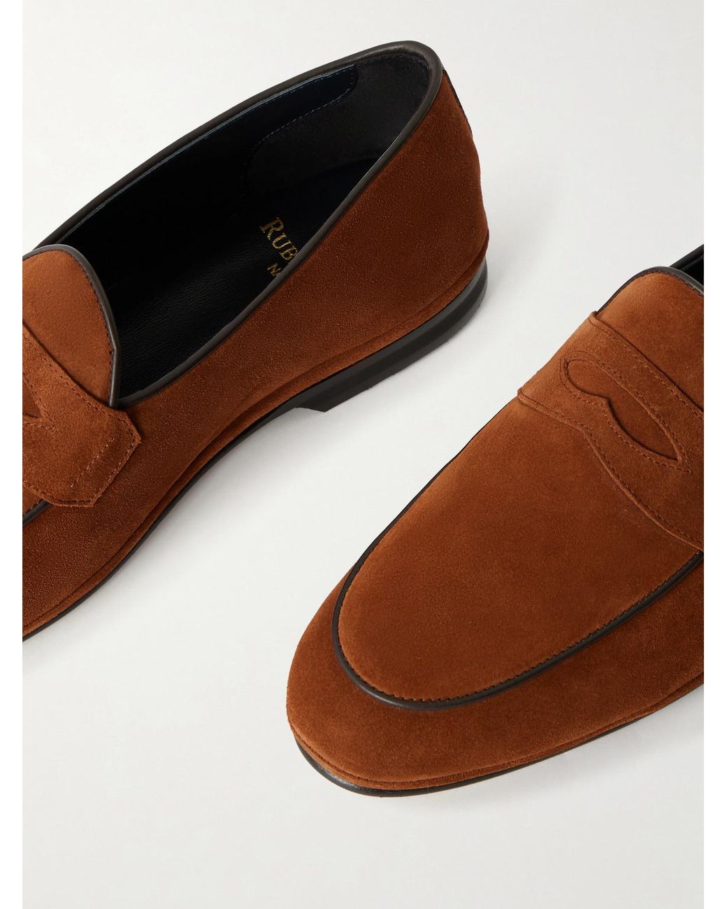 Rubinacci Brown Suede Penny Loafers for men