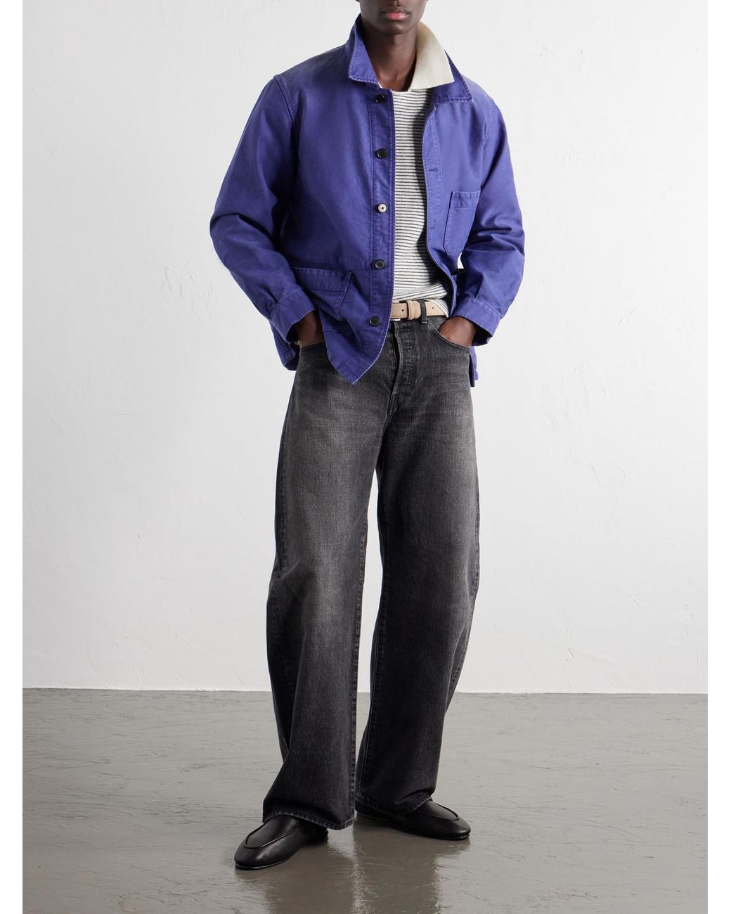 Auralee Purple Garment-Dyed Cotton-Moleskin Blouson Jacket for men