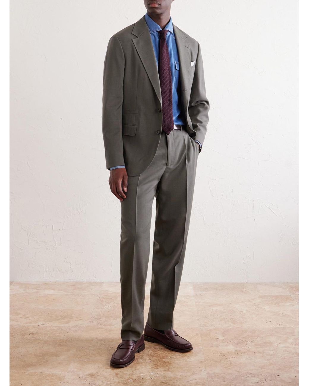Brunello Cucinelli Gray Straight-Leg Wool Suit Trousers for men