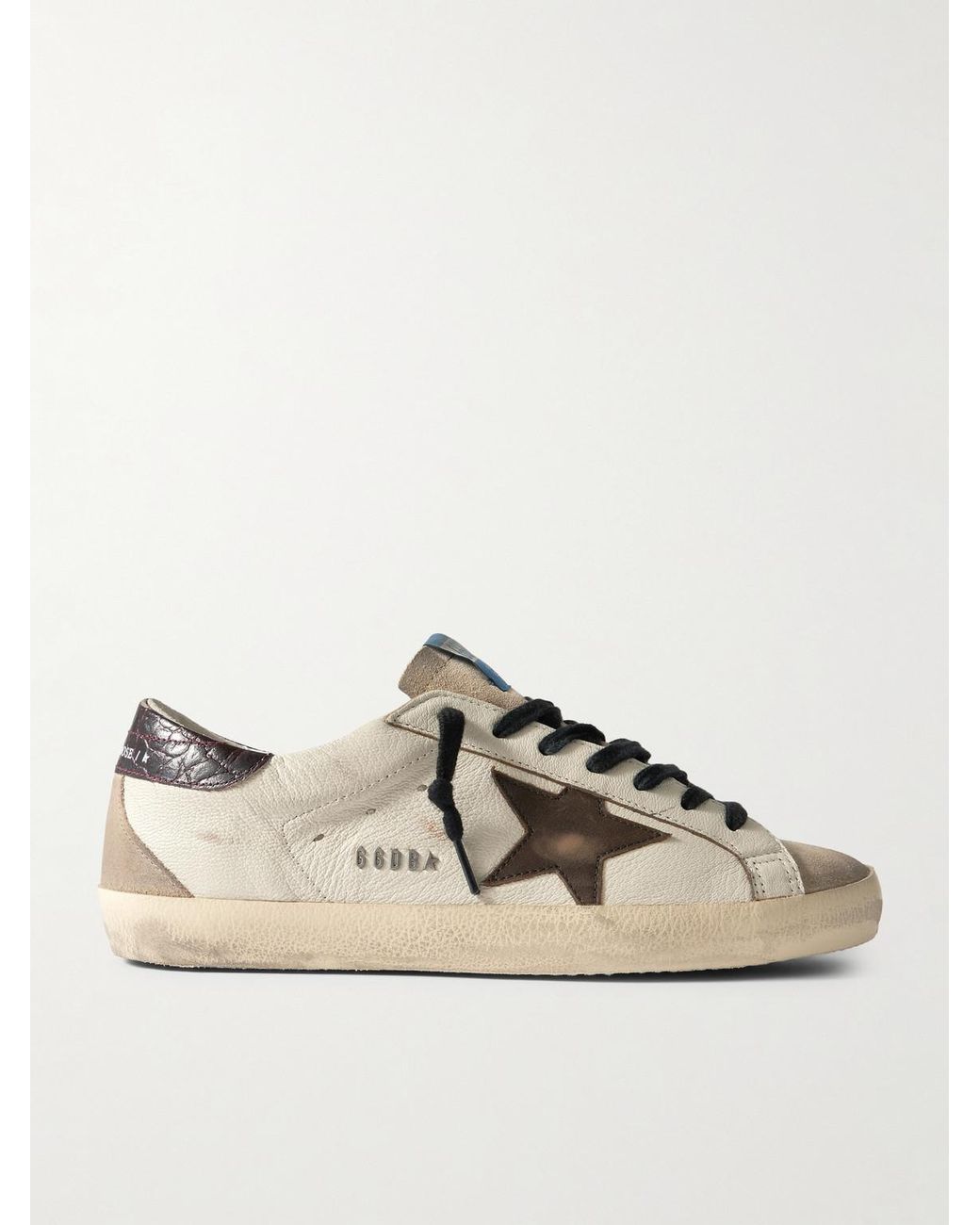 Golden Goose Deluxe Brand Natural Super-Star Distressed Croc-Effect And Suede-Trimmed Leather Sneakers for men