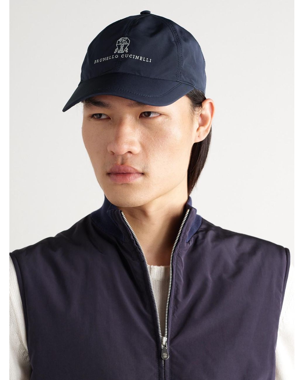 Brunello Cucinelli Blue Logo-Embroidered Cotton-Twill Baseball Cap for men
