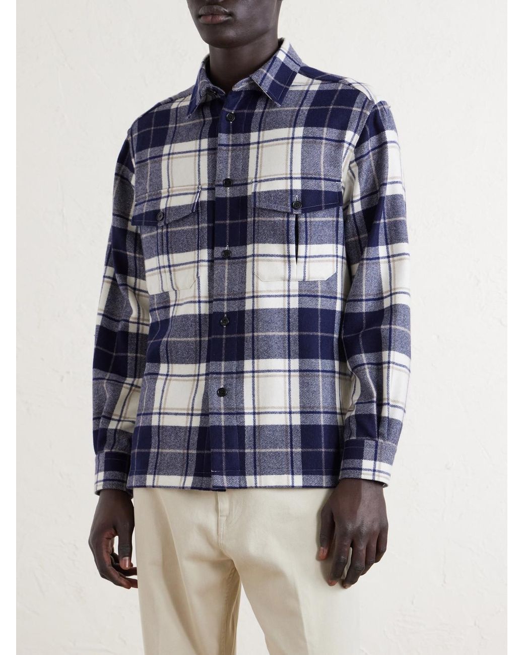 Dunhill Blue Checked Cashmere Overshirt for men