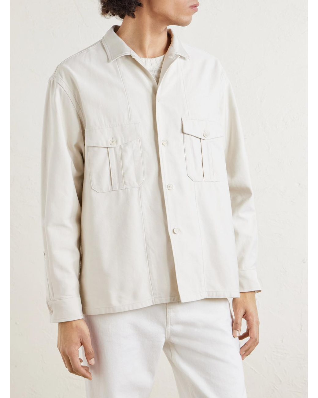 Kaptain Sunshine White Military Cotton-Twill Overshirt for men