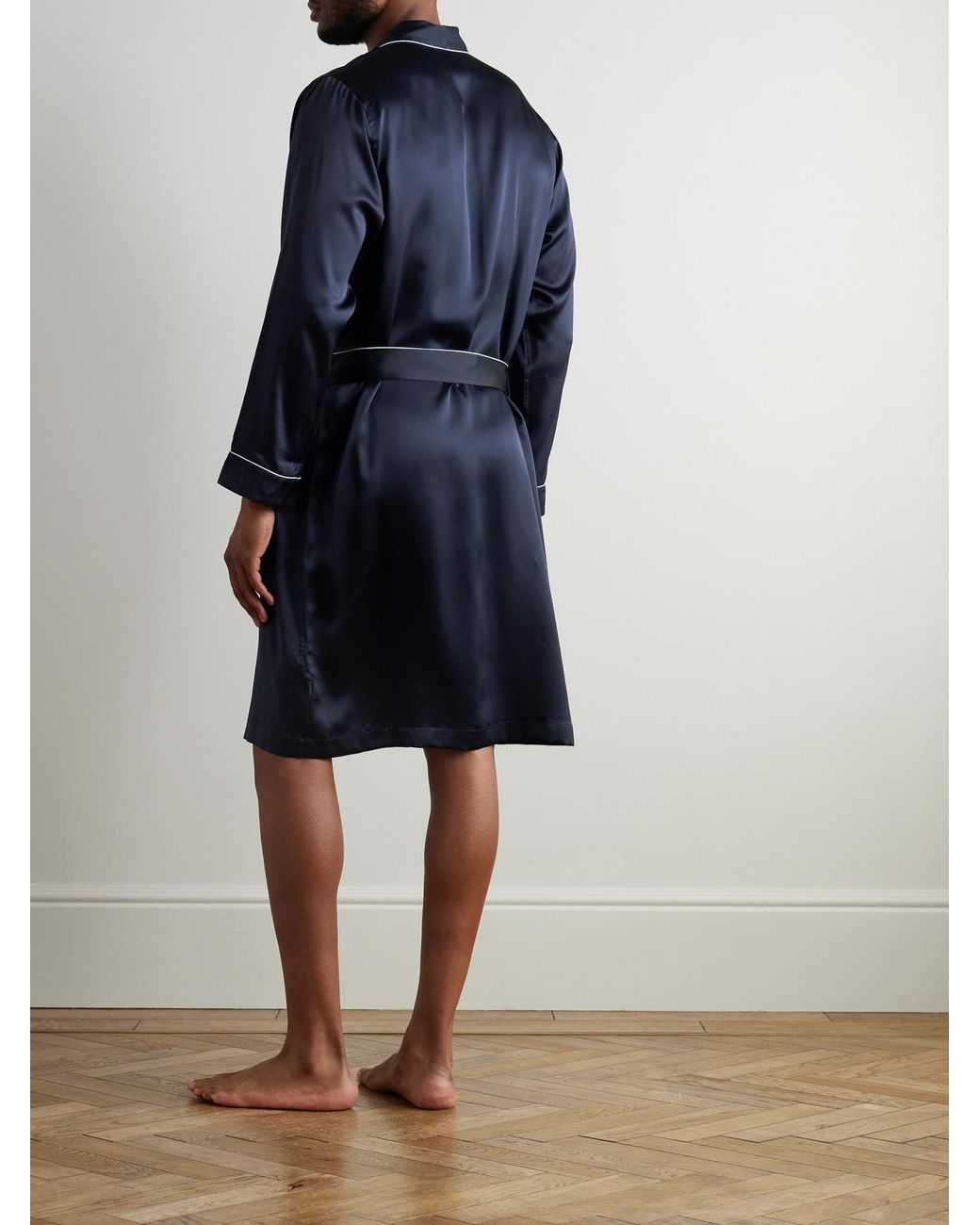 Zimmerli of Switzerland Blue Belted Silk-satin Robe for men