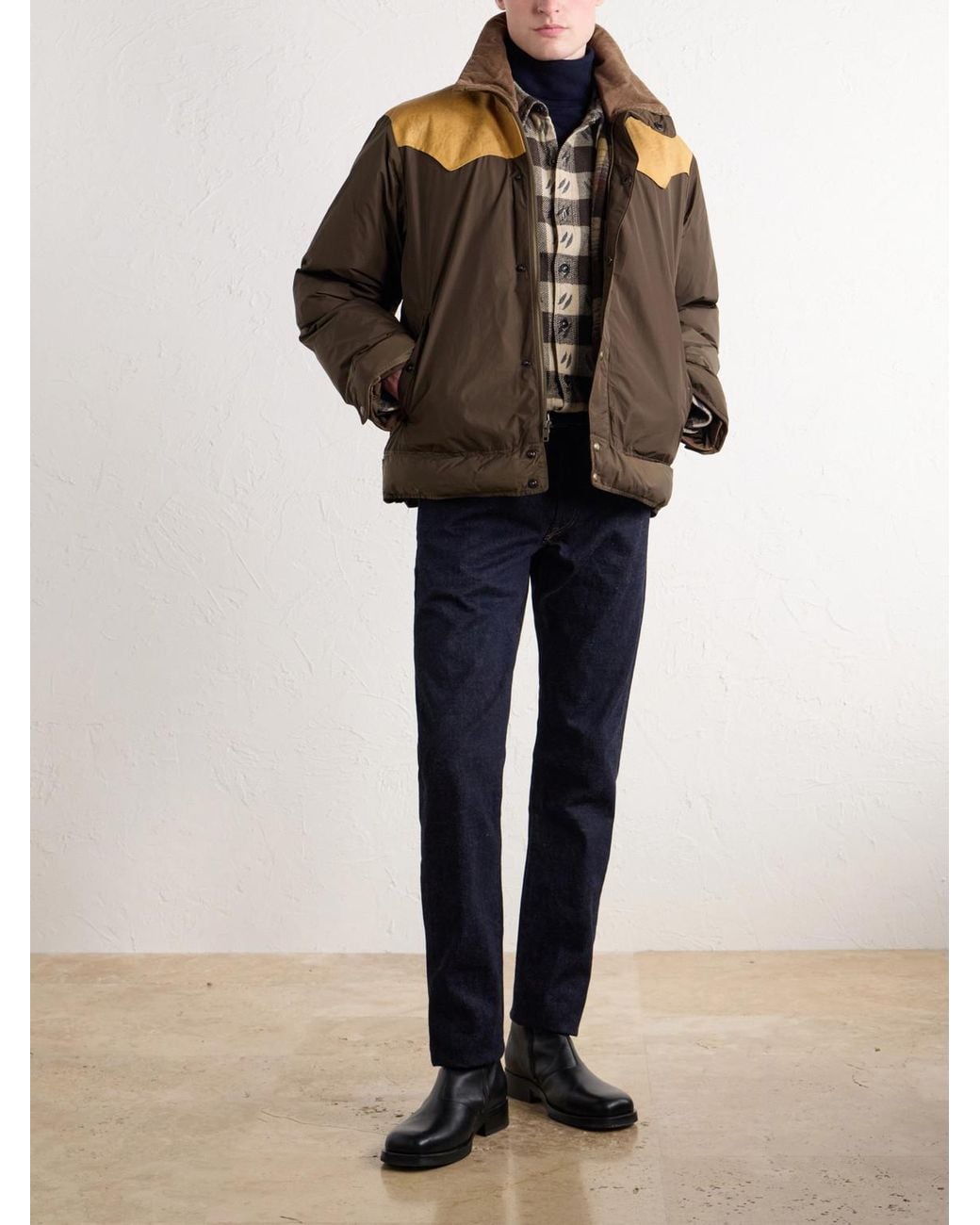 RRL Brown Padded Leather-Trimmed Shell Jacket for men
