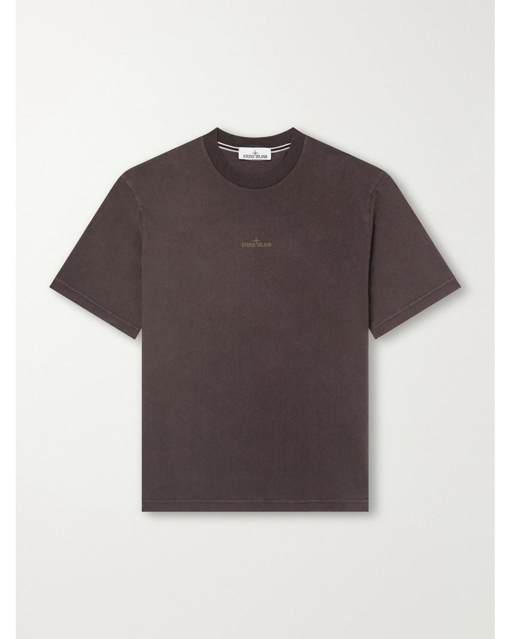 Stone Island Brown Garment-Dyed Printed Organic Cotton-Jersey T-Shirt for men