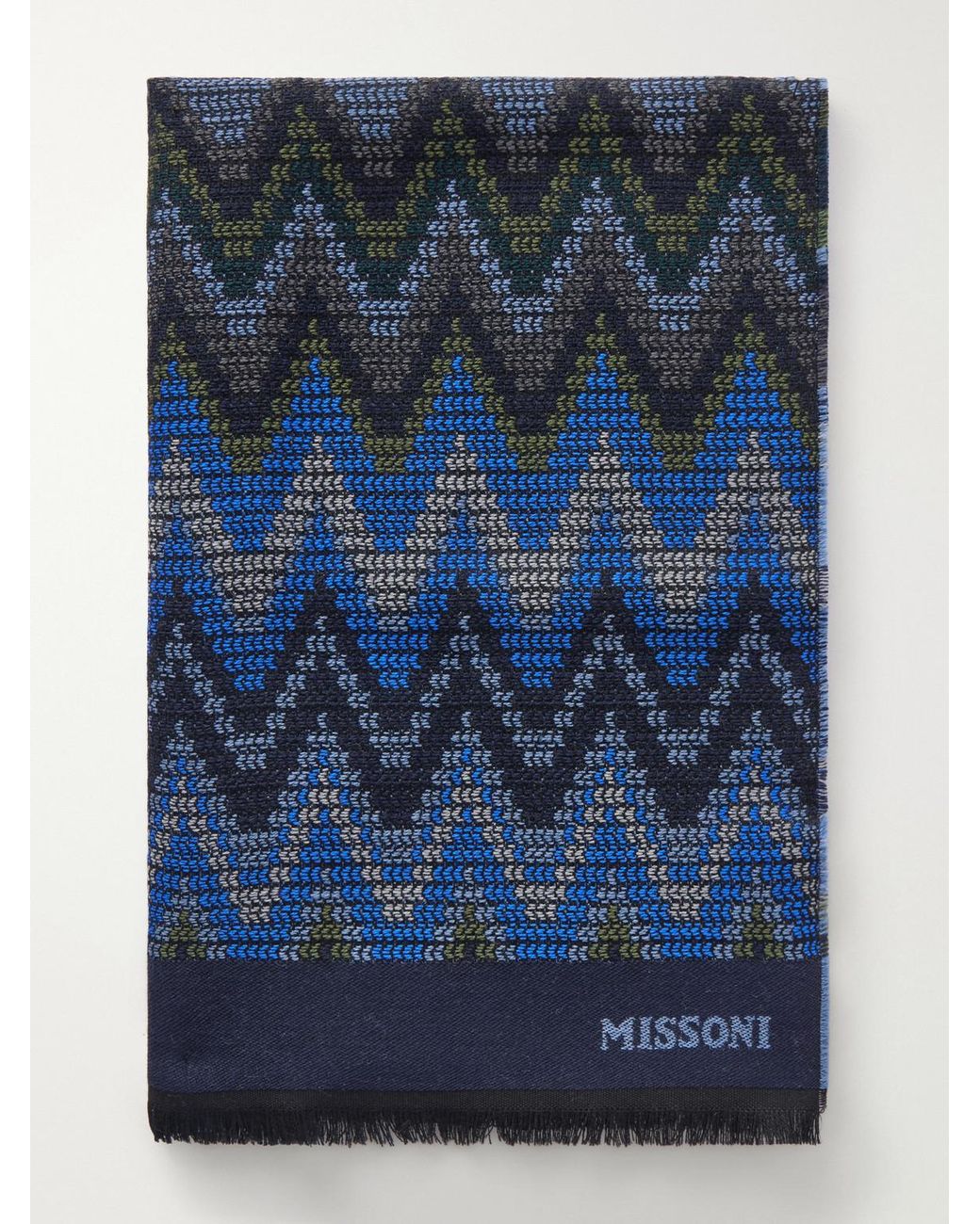 Missoni Blue Striped Crochet-Knit Wool Scarf for men