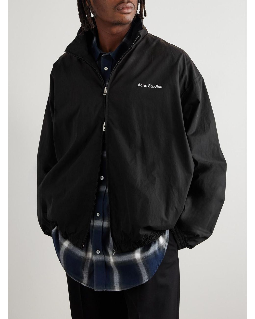 Olando Logo-Print Cotton-Poplin Jacket di Acne in Black da Uomo