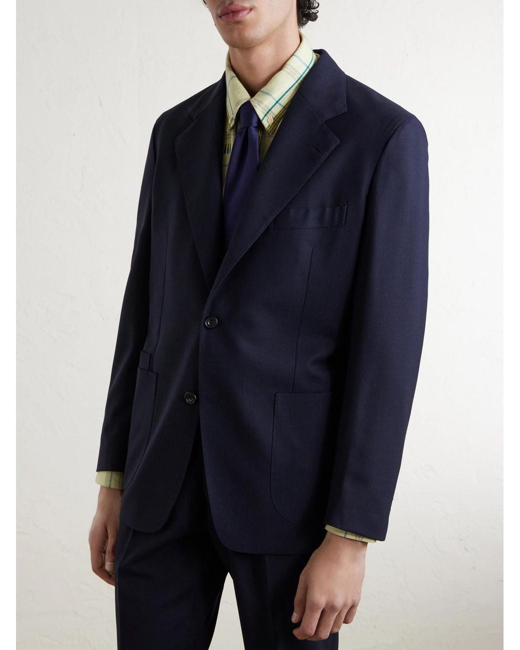 Drake's Blue Virgin Wool Suit Jacket for men