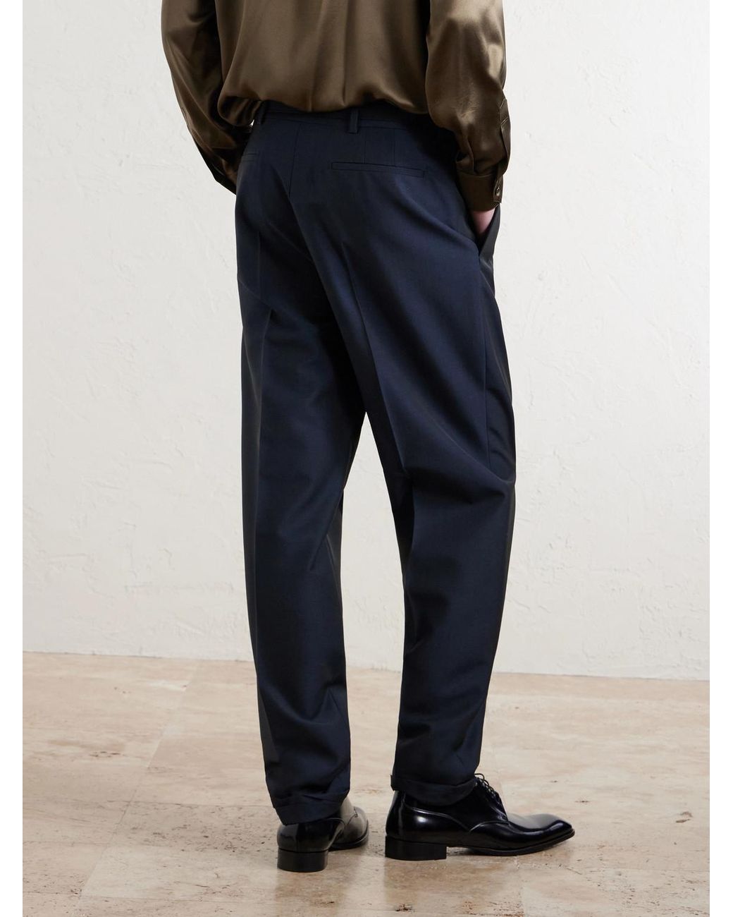 Saint Laurent Blue Tapered Pleated Wool And Mohair-blend Trousers for men